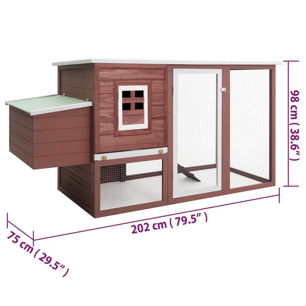 vidaXL Pine Wood Outdoor Chicken Cage: Spacious Hen House with Egg Cage, Waterproof Roof, Iron Wire Mesh - Brown/White